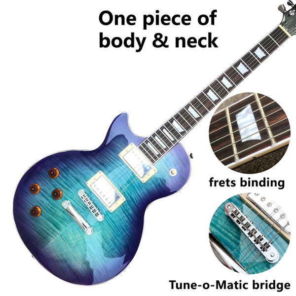 Loja personalizada, feita na China, guitarra elétrica padrão L P da mão esquerda, um pedaço de pescoço corporal, encadernação de trastes, ponte Tune-o-Matic 1