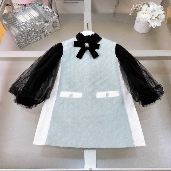 Novas meninas agasalho designer vestido de bebê conjunto tamanho 100-150 ternos partydress rendas camisa de manga bolha e carta vestido impresso jan20