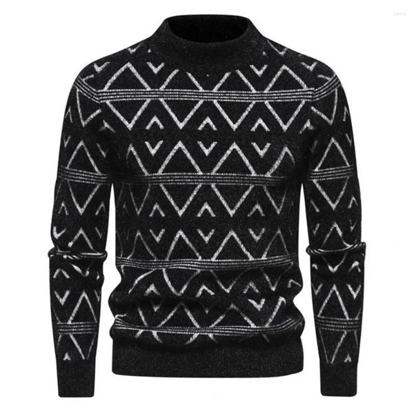 Maglioni da uomo Maglieria da uomo Top Maglione con polsini a coste Motivo geometrico Maglia morbida e calda Pullover con o-collo per la moda autunno inverno