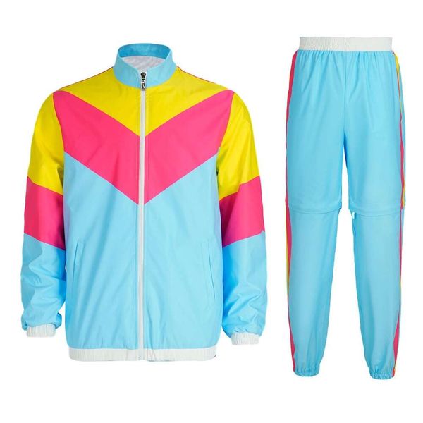 GQZLPWF 80s terno masculino 80s/90s disco sportswear retro hip-hop blusão cor bloqueando conjunto de duas peças