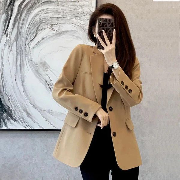 Damenanzüge Frühling Herbst Khaki Schwarz Koreanische Frauen Anzugjacke Schlank Einreiher Kerbkragen Langarm Blazer Weiblicher Kurzmantel