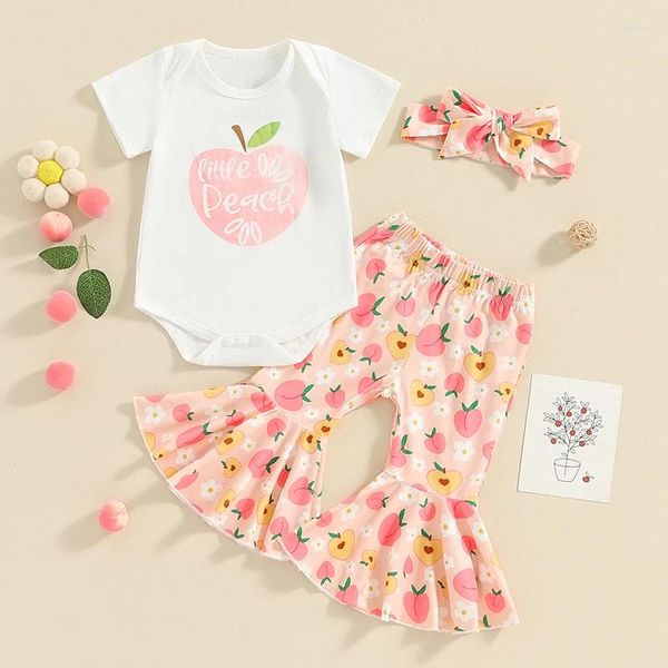 Set di abbigliamento Completi per bambina Born T-shirt a maniche corte con maniche corte color pesca Top Pantaloni a campana Set Abiti estivi