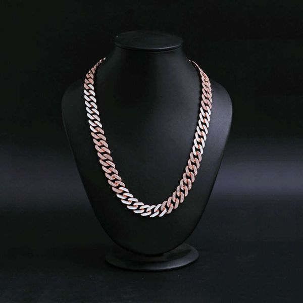 Duyizhao hip hop miami cubana link corrente rosa banhado a ouro 14mm punk colar zircão cúbico personalizado gelado gota branca jóias de óleo