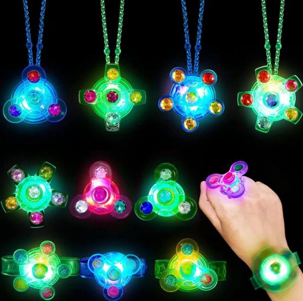 Light Up Toy Party Favors LED Fidget Pulseira Brilho Colar Gyro Anéis Criança Adultos Luzes De Dedo Neon Aniversário Halloween Natal Goodie ZZ
