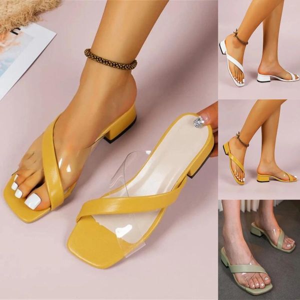 Sandalen Mode Sommer Frauen Chunky Heel Low Square Toe Transparent Trendy für Damen Größe 11