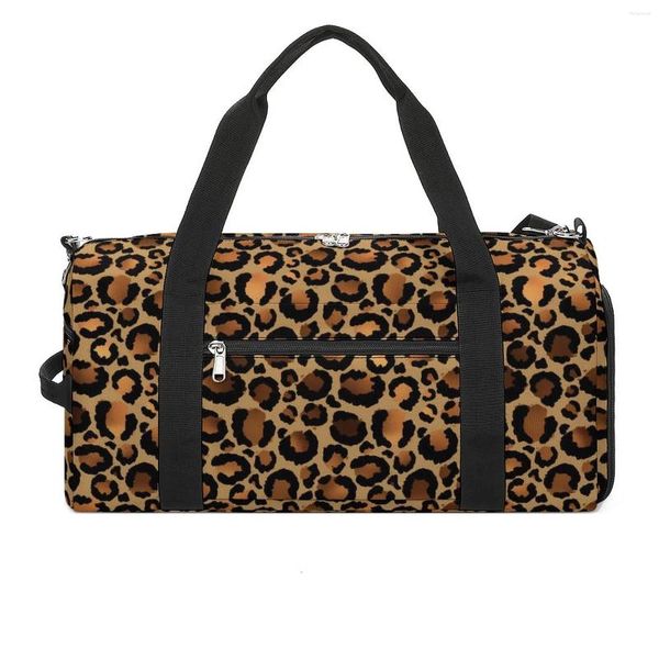 Sacos ao ar livre Brown Leopard Spots Gym Bag Animal Selvagem Impressão À Prova D 'Água Esportes Com Sapatos Natação Bolsa Vintage Fitness Para Homens