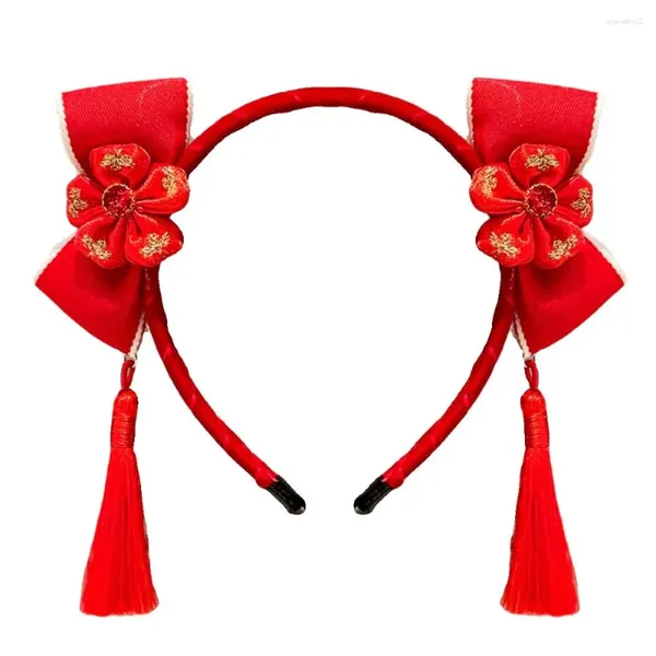 Haaraccessoires Rode haarband Jaarband Mooie haarbal Bloem Chinese stijl hoofdtooi Hoofddeksels Kwastje Strik Hoofdband Meisje