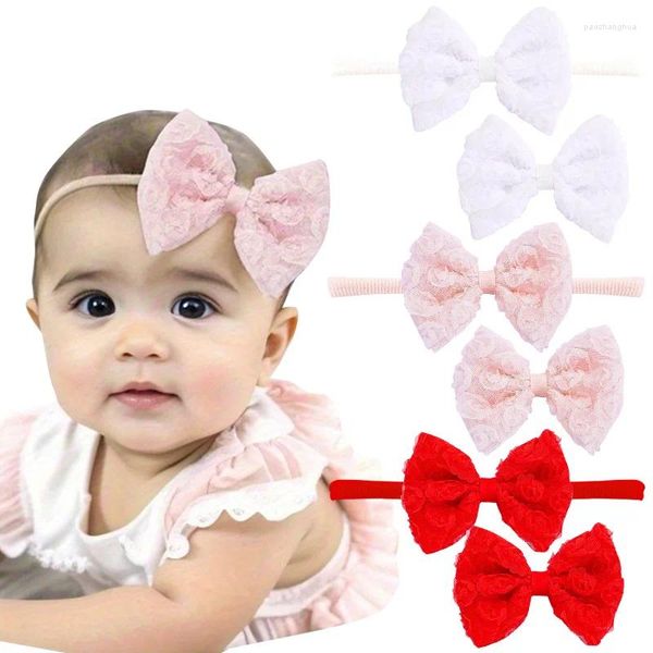 Haarschmuck Borns Baby Nylon Nahtlose Stirnband Rose Blume Spitze Bogen Haarbänder Kinder Mädchen PO Party Prop