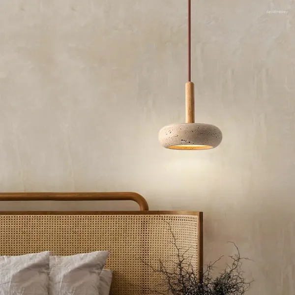 Pendelleuchten LED-Lampe Stein Moderne Holz Kronleuchter Schlafzimmer Nachttischlampe Runder japanischer Esstisch Stil für Zimmer Home