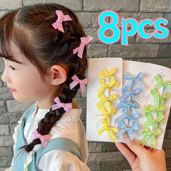 Accessori per capelli 8 pezzi Dolce fiocco a quadri Clip Ragazze Bambini Colore della caramella Bowknot Forcine per capelli Barrettes Carino Kawii Copricapo fatti a mano Grips