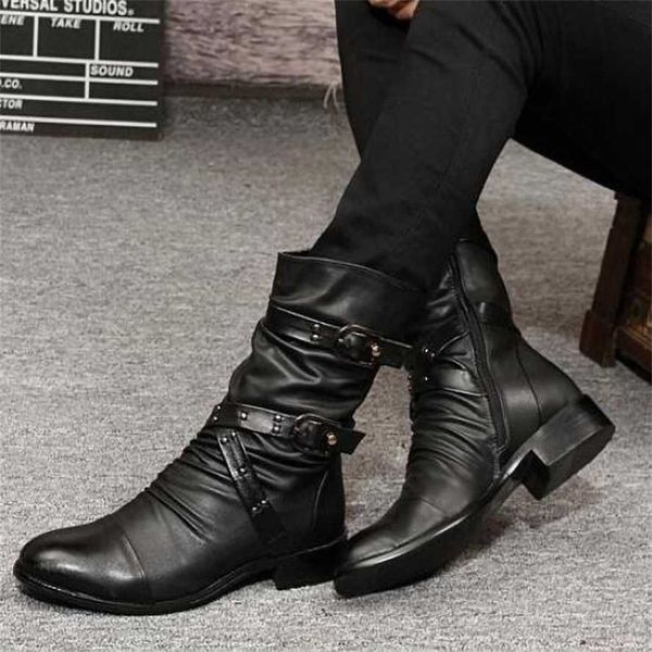 Botas de tornozelo de inverno de couro para mulheres novas botas femininas fivela de cinto moda coxa quadrada salto alto botas curtas sapatos 230830
