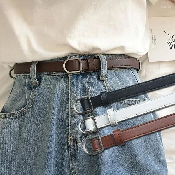 Cintos Moda Mulheres Cinto Não-poroso Metal Fivela JeansThin Preto Senhoras Vintage Strap Feminino Cintura 2.3cm Largura