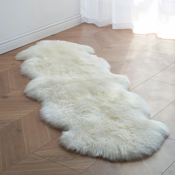 Doux blanc fausse fourrure petits tapis enfants salon chambre Shaggy chaise de sol tapis décoration de la maison en peau de mouton en peluche tapis de chevet 240125