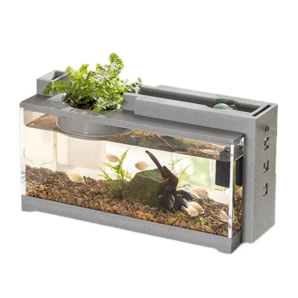 Mini tanque de peixes betta aquário starter kits mudo filtro de fluxo de água micro paisagem tanque de peixes escritório decoração de mesa dropship 240124