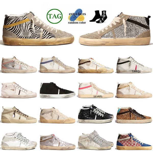 Scarpe da ginnastica vintage da donna di design da uomo Scarpe casual Mid Star fatte a mano in pelle glitterata Borchie in oro argento Piattaforma Zebra rosa Scarpe da ginnastica piatte di marca italiana