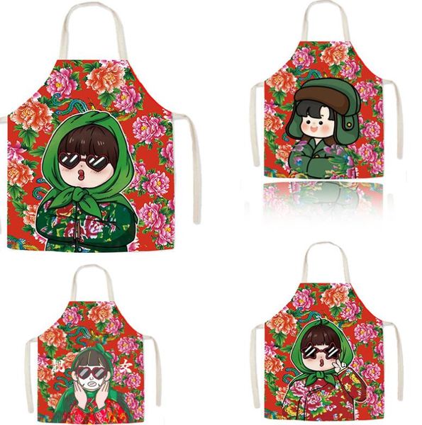 Mutfak Önlük Kuzeydoğu Büyük Çiçek Giyim Önlük Büyük Çiçek Ceket Önlük Sevimli Anime Apron78x60cm