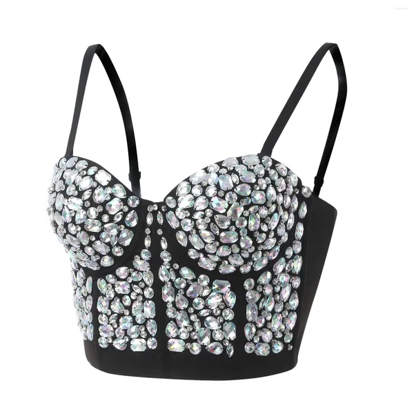 Tanques femininos lantejoulas sexy festa noite clube colete strass diamantes push up bustier senhoras moda colheita topos sutiã