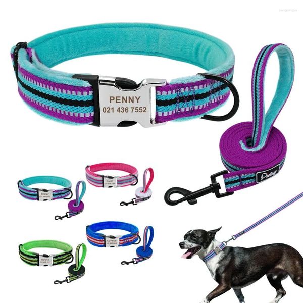 Coleiras de cachorro macio acolchoado colar e trela conjunto personalizado náilon reflexivo animal de estimação personalizado para cães pequenos médios grandes