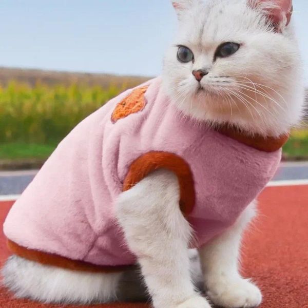 Trajes de gato inverno quente sólido coletes bonito dos desenhos animados gatinho roupas outono ao ar livre viagem suprimentos para animais de estimação moda macio e confortável