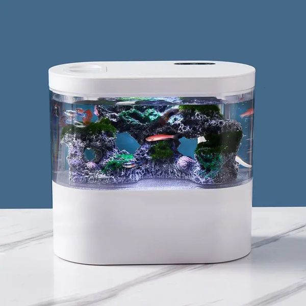USB-Mini-Desktop-Aquarium, integrierte Wasserpumpe, LED-Licht, Filter, Selbstzirkulation und Selbstzirkulation, Goldfischbecken 240124