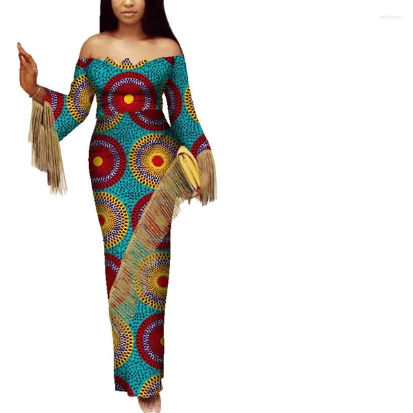 Ethnische Kleidung Dashiki Party Blumendruck Plissee Quaste Langes Kleid Designer Mode Elegante Ästhetische Kleidung Dame Abendkleid Match