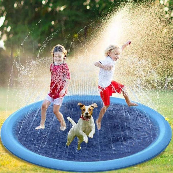 Brinquedos 100/150/170cm pet sprinkler almofada cão esteira de resfriamento piscina inflável spray de água esteira banheira verão fresco cão banheira para cão