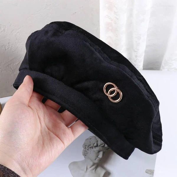 Berets Retro Simples Estilo Britânico Outono Anel Redondo Inverno Mulheres Octogonal Cap Veludo Pintor Chapéu Coreano