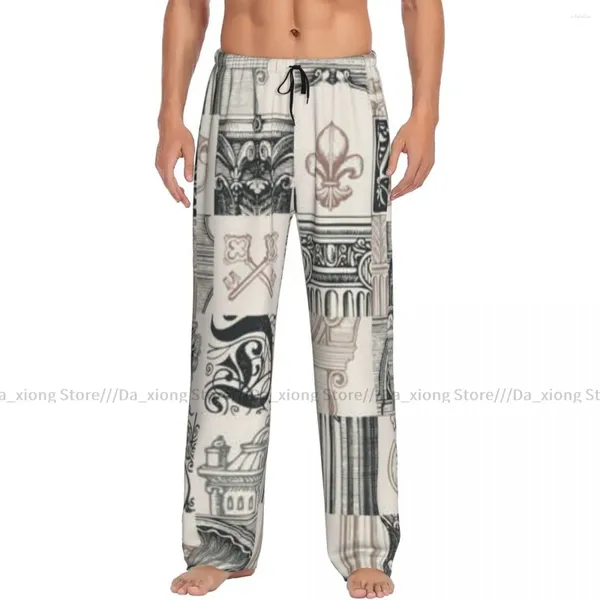 Erkekler Placowear Sıradan Pijama Uyku Pantolon Antik Mimarlık Retro Salonu Gevşek Pantolon Rahat Nightwear
