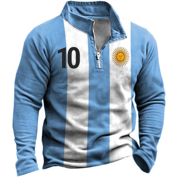 Felpa da calcio oversize con stampa bandiera argentina della Coppa del Mondo da uomo