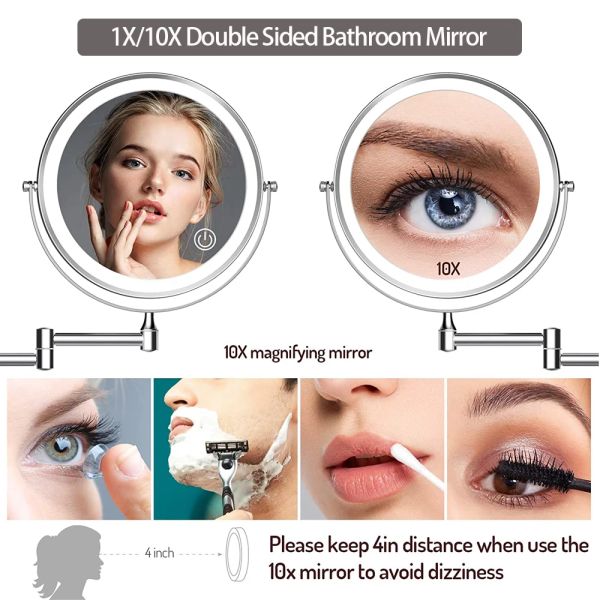 Spiegel 10-fach Vergrößerungs-Wandmontage-Licht-Make-up-Spiegel 2face Touch-Dimm-LED-Kosmetikspiegel Grossissant Miroir Mural Kosmetikspiegel