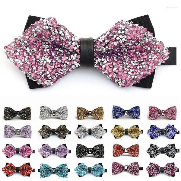 Laços de luxo strass para homens pré-amarrado lantejoulas bowties moda festa de casamento brilhando cristal borboleta colar gravata