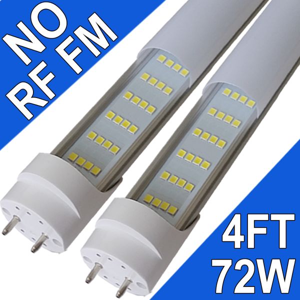 Luzes tubulares LED T8 T10 T12, alimentação de extremidade dupla, remoção de reator, lâmpadas tipo B, 4FT, G13,72W, luz do dia fria de 6000K, 7200LM, tubos fluorescentes de substituição de LED, tampa leitosa usastock