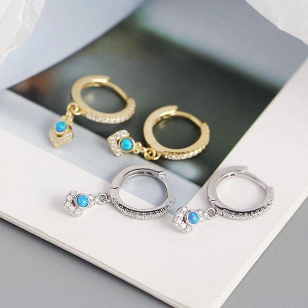 Baumelnde Ohrringe WPB S925 Sterling Silber Kreis Zirkon Blau Opal Frauen Hip Hop Rock Stil Luxus Schmuck Geschenk Party Prom