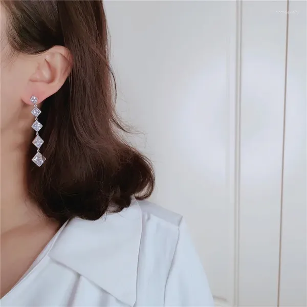 Orecchini pendenti bianco naturale 1 carato pietra preziosa di cristallo nappa quadrata lunga per le donne De Mujer argento 925 gioielli orecchino di goccia ragazza