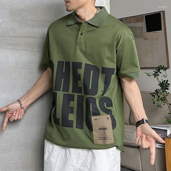 Polos masculinos roupas de verão carta impressa simplicidade tendência manga curta solta oversized moda casual versão coreana camisa polo
