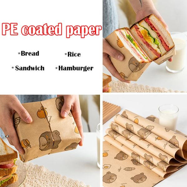 Cartões pe papel revestido areia arroz pão humberger pacote de envoltório de alimentos cura bandeja de paletes papéis de embalagem 50/100 folhas 38*28cm