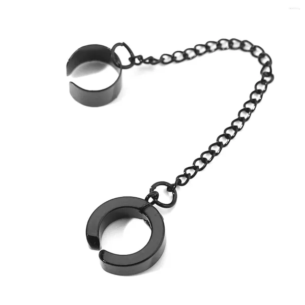 Rücken Ohrringe GSOLD Hip Hop Edelstahl Doppel Kein Piercing Kette Ohr Manschette Für Frauen Ästhetischer Schmuck Schwarz Farbe Baumeln Wrap