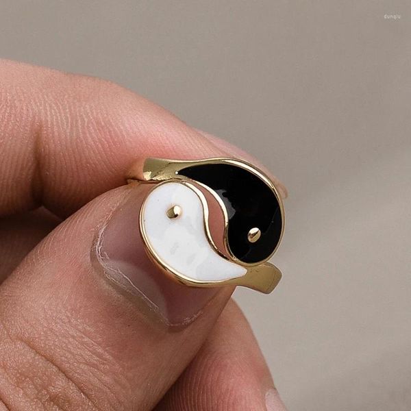 Cluster Ringe Yin Yang Klatsch Ring Metall Tropfen Öl Tai Chi gepaart für Frauen Männer Paar Freund Schmuck Geschenk