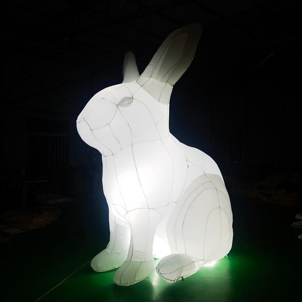 8mH (26 pés) Com soprador atacado iluminação gigante inflável branco Coelho de cócoras modelo réplica animal para propaganda ou decoração de evento de Páscoa