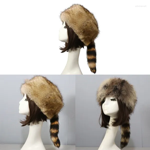 Berets 2024 Moda À Prova de Vento Homens Faux Fur Macio Fluffy Feminino Cap Luxo Quente Urso Russo Mulheres Inverno Ski Earflap Hat