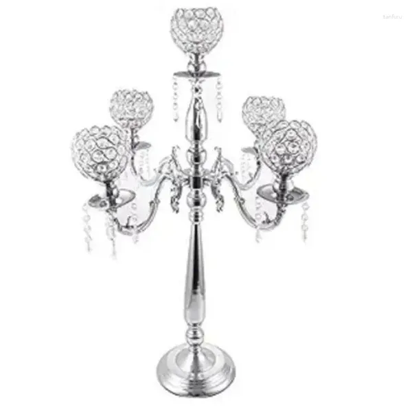 Placas decorativas de 75 a 110 cm de altura, candelabros de cristal prateado para decoração de suporte de peça central de casamento