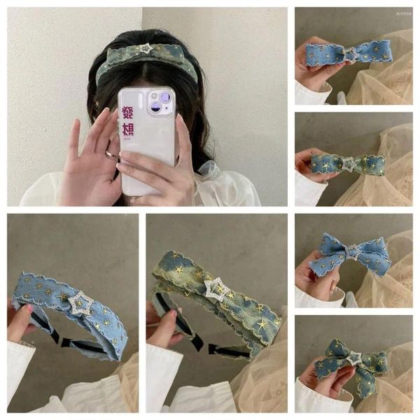 Haarschmuck, Stern-Clips, kreative Kristall-Denim-Entenschnabel-Bowknot-Bogen-Stirnbänder für Frauen und Mädchen