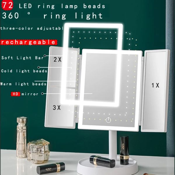 Specchi Specchio per trucco con luce a 72 LED con specchietti cosmetici luminosi per camera da letto Specchio ingranditore luminoso con toletta per cosmetici a LED