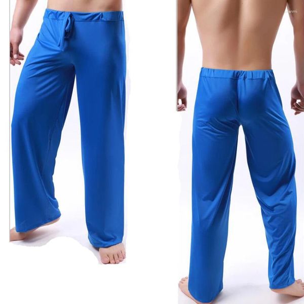 Pijamas masculinos de seda gelo calças de dormir macio calças de dormir calças casuais solto hombre respirável roupa interior