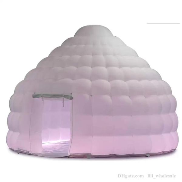 vendita all'ingrosso Tenda igloo a cupola gonfiabile bianca con buttafuori con camera d'aria di lusso leggera a led