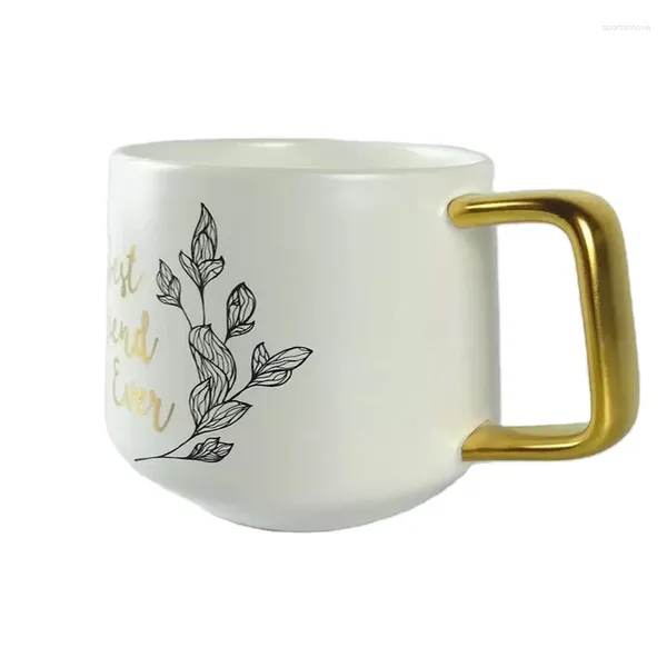 Canecas Caneca de café de cerâmica elegante com alça banhada a ouro