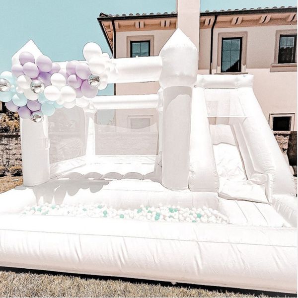 5x4 м (16,5x13,2 фута) С воздуходувкой оптом, перемычка из ПВХ, надувной свадебный белый прыгающий замок с горкой, прыгающая кровать, надувной замок, розовый шезлонг, домик для забавных игрушек
