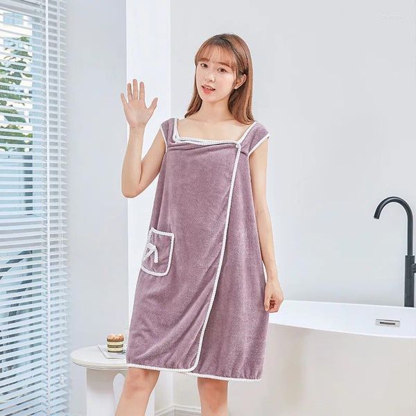 Mulheres sleepwear adulto roupão mulheres envoltório de mama wearable toalha de banho coral veludo saia toalhas banheiro macio absorvente borda espessada