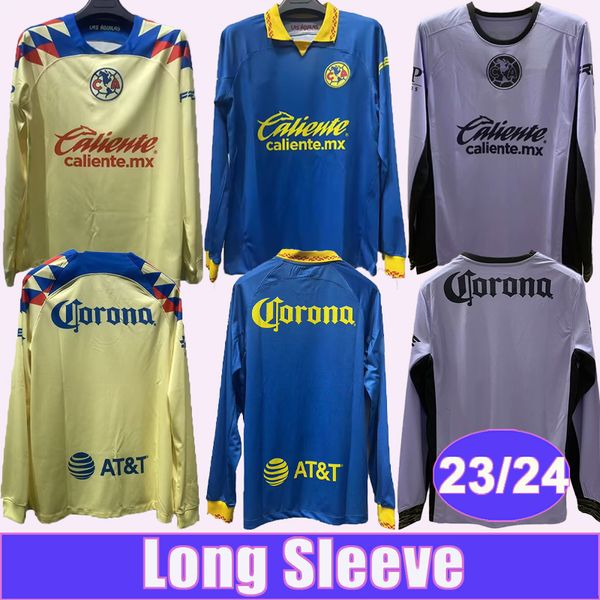 23 24 Club América HENRY Mens Futebol Jerseys J. DOS SANTOS ARAUJO L. REYES FIDALGO A. ZENDEJAS B. RODRiGUEZ Manga Longa Home Away 3ª Camisas de Futebol