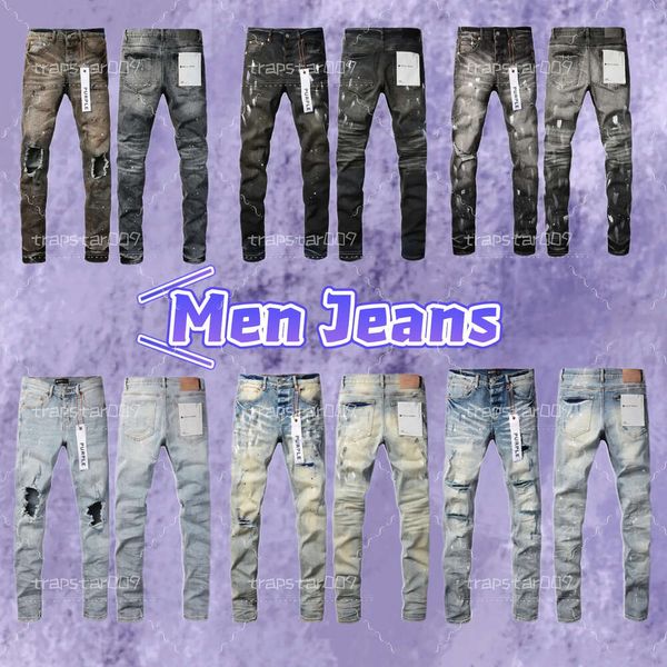 2024 Purple Jeans дизайнерские джинсы Мужские джинсы Мужские прямые джинсы скинни длиной до колена Модные длинные прямые рваные джинсы High Street Размер 29-40 Ковбойские джинсы Комфорт